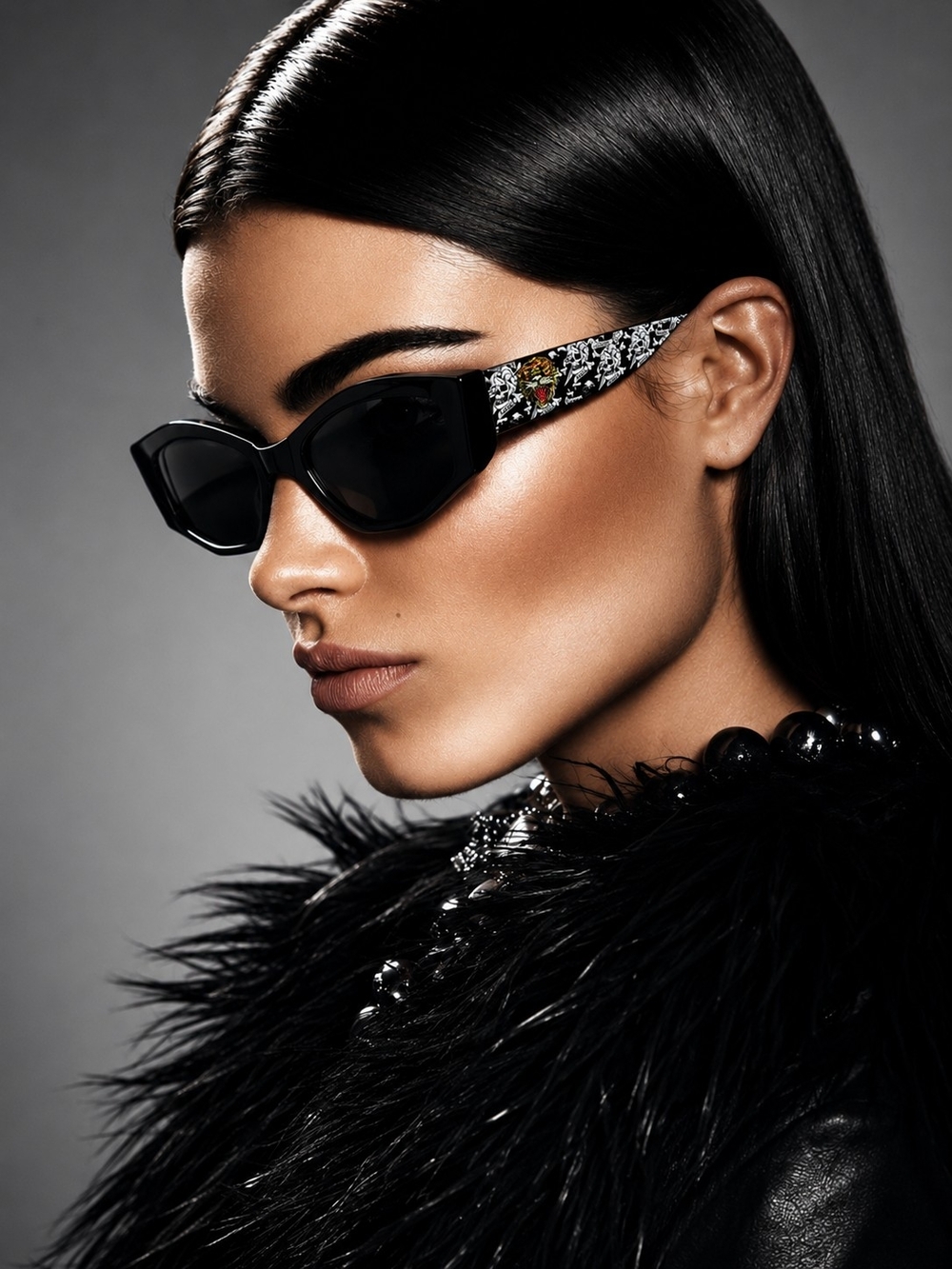 ED HARDY Y2K ROARING TIGER DARK SMOKE CAT EYE SUNGLASSES 100% UV PROTECTION